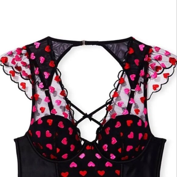 VICTORIA'S SECRET DREAM ANGELS HEART EMBROIDERED CAP SLEEVE CORSET BRA TOP M NWT - Picture 3 of 8